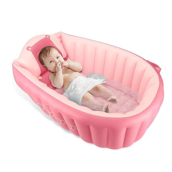 Inflatable Baby Bath Tub Portable Foldable Travel Mini Swimming Pool Helps Infants to Toddler Tub... | Amazon (US)