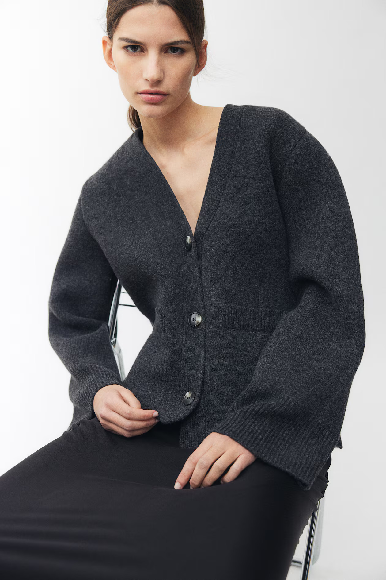 Knitted wool cardigan - Dark grey marl - Ladies | H&M (UK, MY, IN, SG, PH, TW, HK)