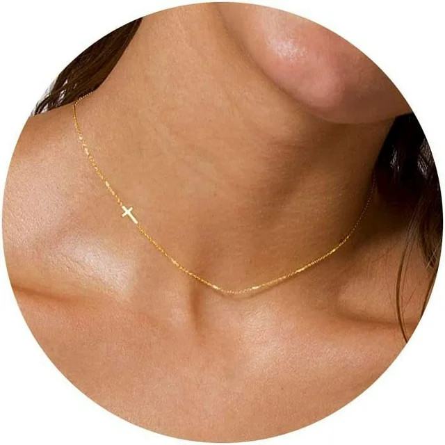 Dainty Gold Cross Necklace - Trendy Sideways Cross Choker for Women - Charm and Elegance in a Cut... | Walmart (US)