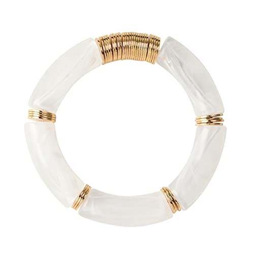 GOOJIDS Simple Beaded Bangles Bracelet Chunky Bamboo Tube Curved Stacking Clear Acrylic Colorful ... | Amazon (US)