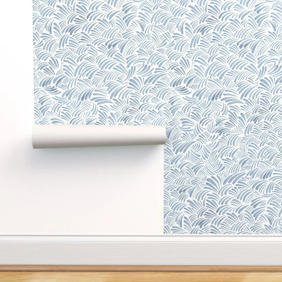 Aquatic Wallpaper  Faded Waves on White by Cat Hayward  | Etsy | Etsy (US)