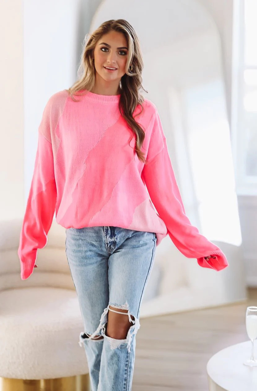 Color Blocked Pinks Oversized Sweater - Pink | Hazel and Olive