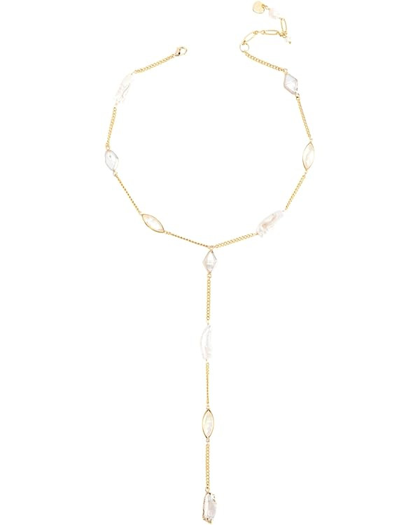 Station Clear Bead Brass Y Necklace and Trendy Lariat Necklace with Mixed Simulated Pearls | Amazon (US)