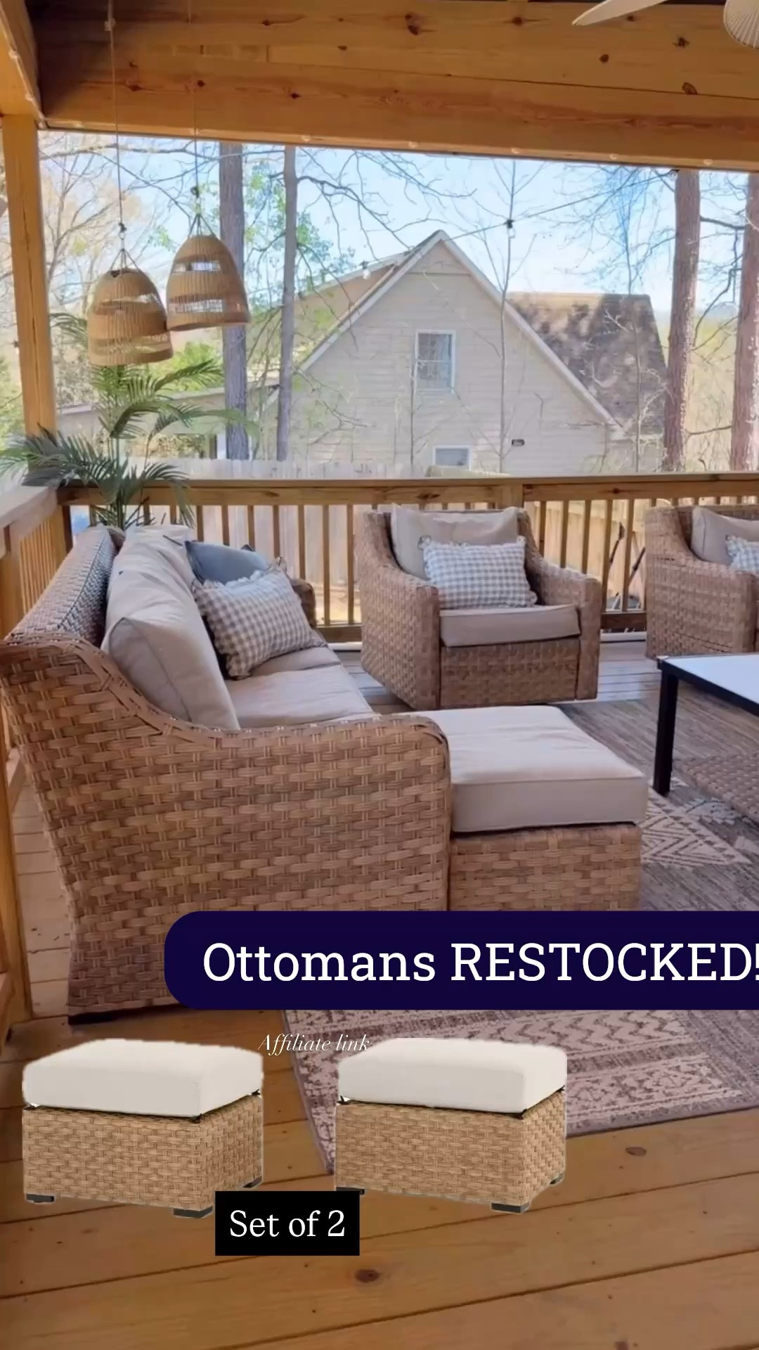 The ottomans that match my outdoor set are back- they always sell out quick! 

My outdoor furniture 
•Chairs have 360° swivel an glide
•Cushions are treated with Scotchguard 
•Coffee table and ottomans available separately
• the “set” includes one sofa, two chairs, two round nesting tables and comes with covers for the sofa and chairs 

#LTKHome #LTKmomlife #LTKSeasonal