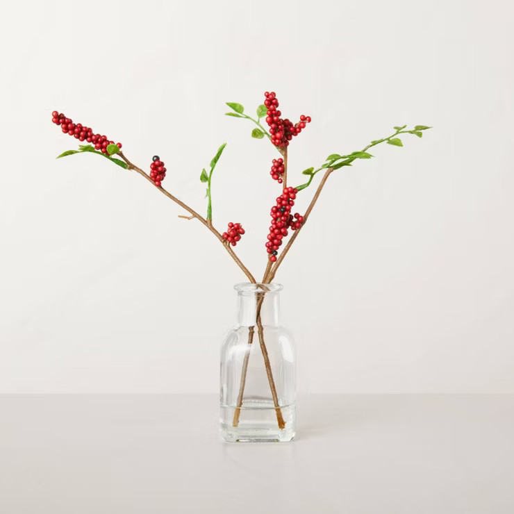 Faux Winterberry Stems Glass Bottle Arrangement - Hearth & Hand™ with Magnolia | Target