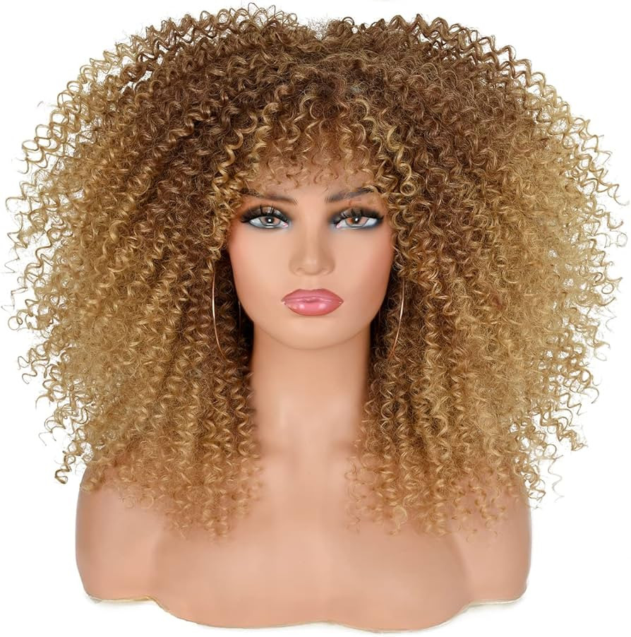ANNISOUL 16Inch Curly Wigs for Black Women Ombre Blonde Afro Bomb Curly Wig with Bangs Synthetic ... | Amazon (US)