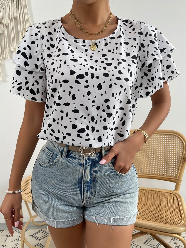 Dalmatian Print Butterfly Sleeve Blouse | SHEIN