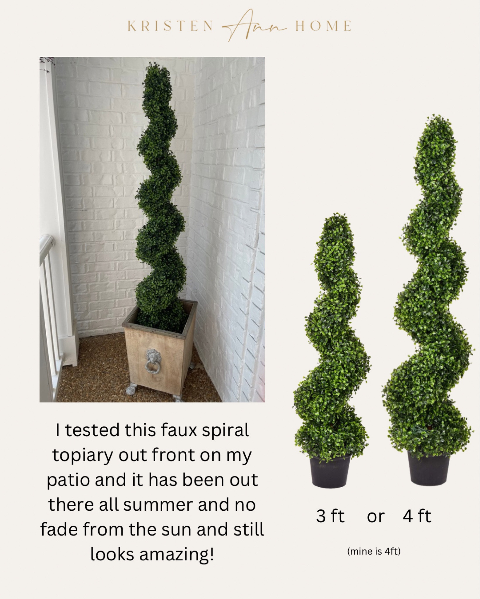 I have never been a fan of faux plants but I am loving them lately! I put this Vickerman faux spiral topiary on our porch and through the heat of the south in the sun it lasted all summer and still looks amazing! Great find! Anything that looks great with no maintenance I am in. 

#LTKStyleTip #LTKSeasonal #LTKHome