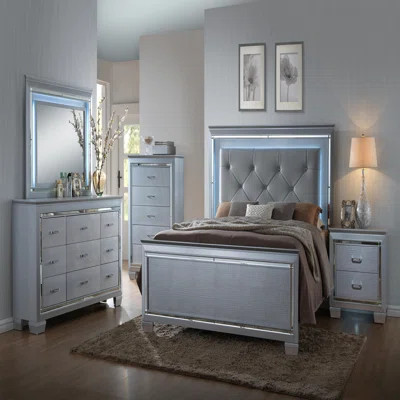 1pc Modern LED Faux Leather Upholstery Panel Bed | Wayfair North America