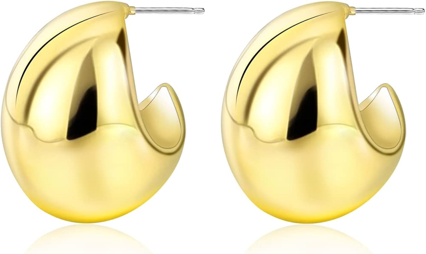 Chunky Gold Hoop Earrings, Small Gold Hoop Earrings for Women 14K Real Gold Plated Thick Open Hoo... | Amazon (US)