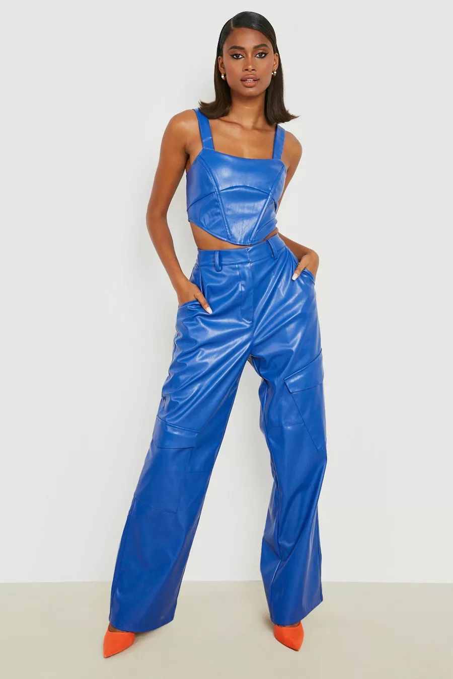 Faux Leather Wide Leg Cargo Pants | Boohoo.com (US & CA)