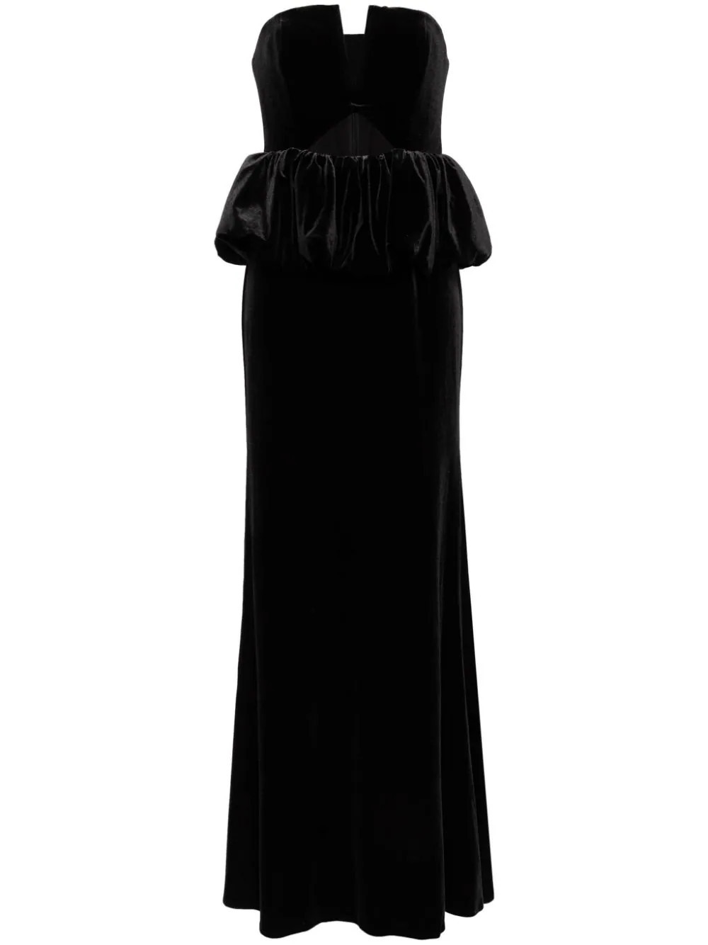 Self-Portrait Velvet Peplum maxi dress - Black | Farfetch Global