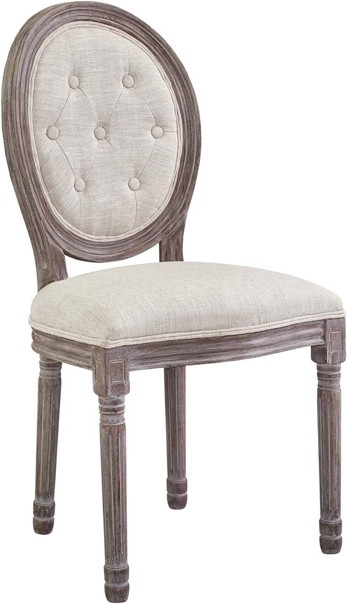 Modway Arise French Vintage Tufted Upholstered Fabric Dining Side Chair in Beige | Amazon (US)