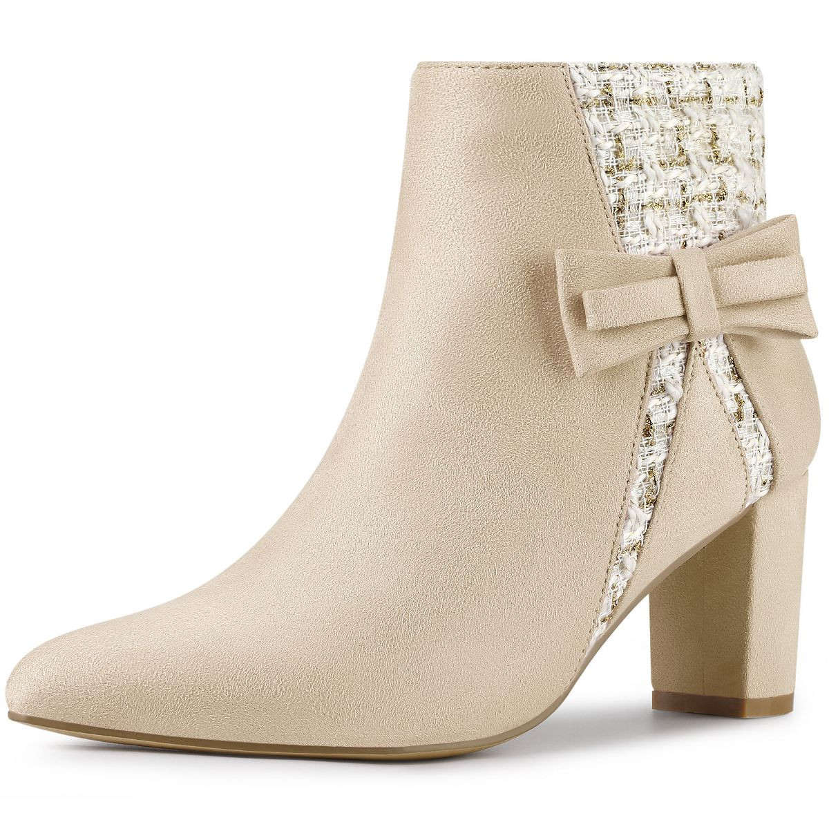 Allegra K Women's Plaid Pointed Toe Block Heels Ankle Boots | Target