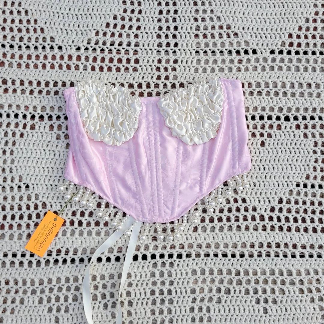 Pearly Pink XS/S Bustier Corset With Shirred Satin Cups and - Etsy | Etsy (US)
