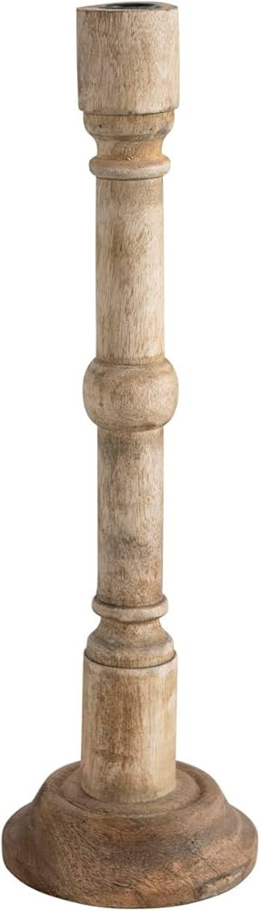 Creative Co-Op Hand-Carved Mango Wood Taper Holder, 16.5", Natural | Amazon (US)