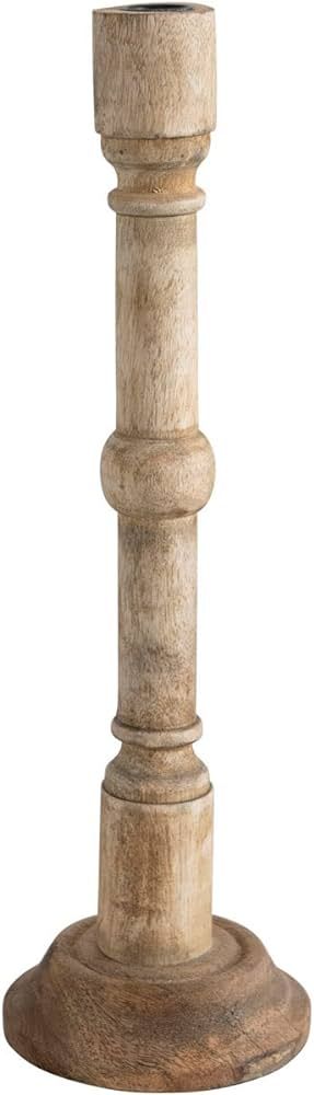 Creative Co-Op Hand-Carved Mango Wood Taper Holder, 16.5", Natural | Amazon (US)
