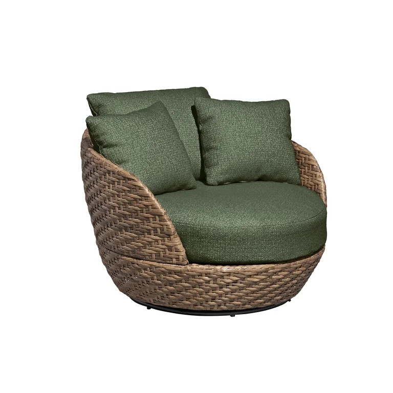 Beautiful Wicker Outdoor Swivel Chair with Boucle Cushions, Brown/Thyme by Drew Barrymore | Walmart (US)