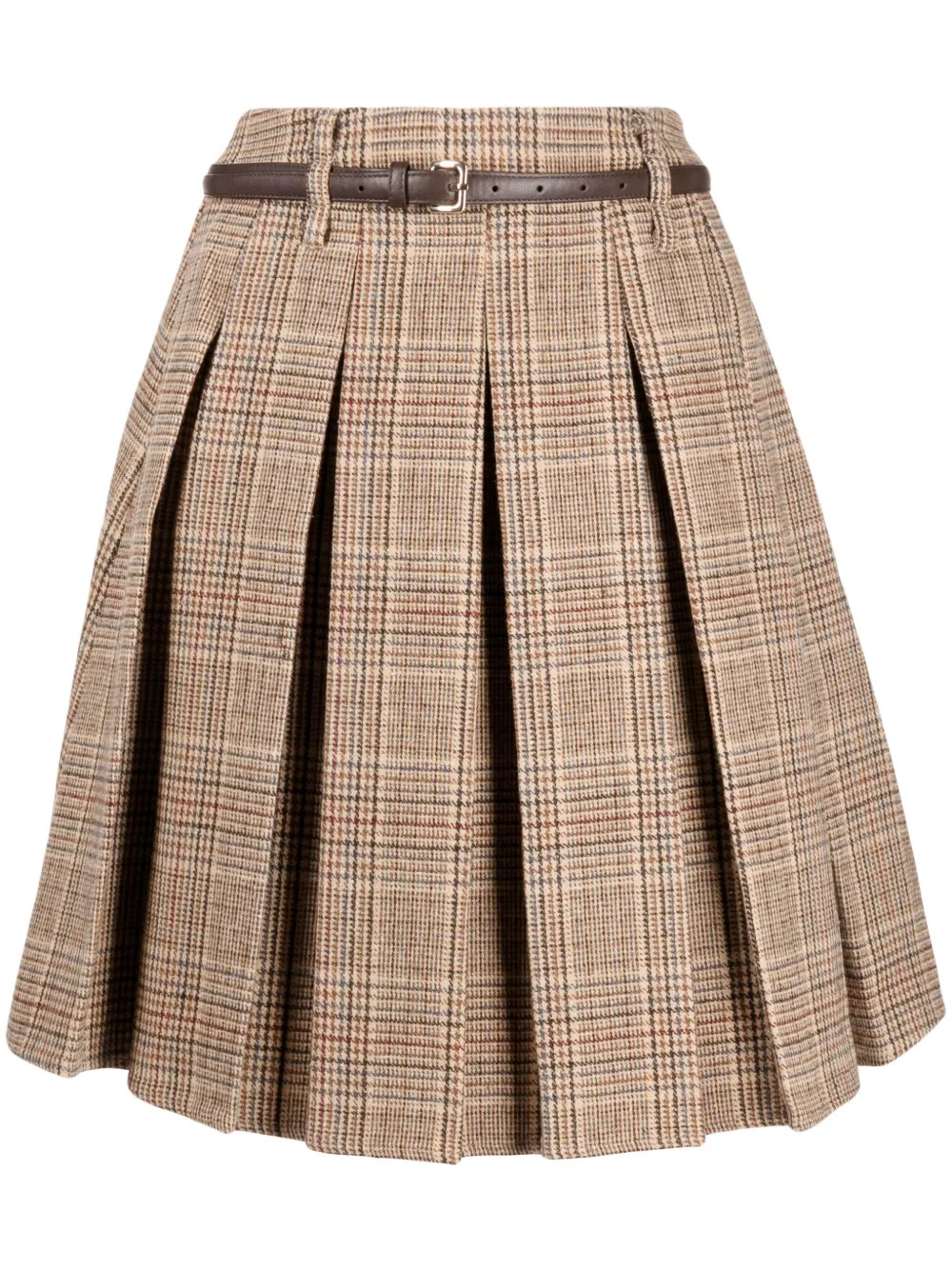 Prince of Wales-check belted pleated skirt | Farfetch Global