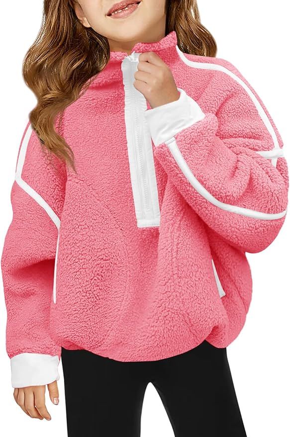 Haloumoning Girls Half Zip Fleece Pullover Kids Oversized Sherpa Sweatshirt with Pockets 5-14 Yea... | Amazon (US)