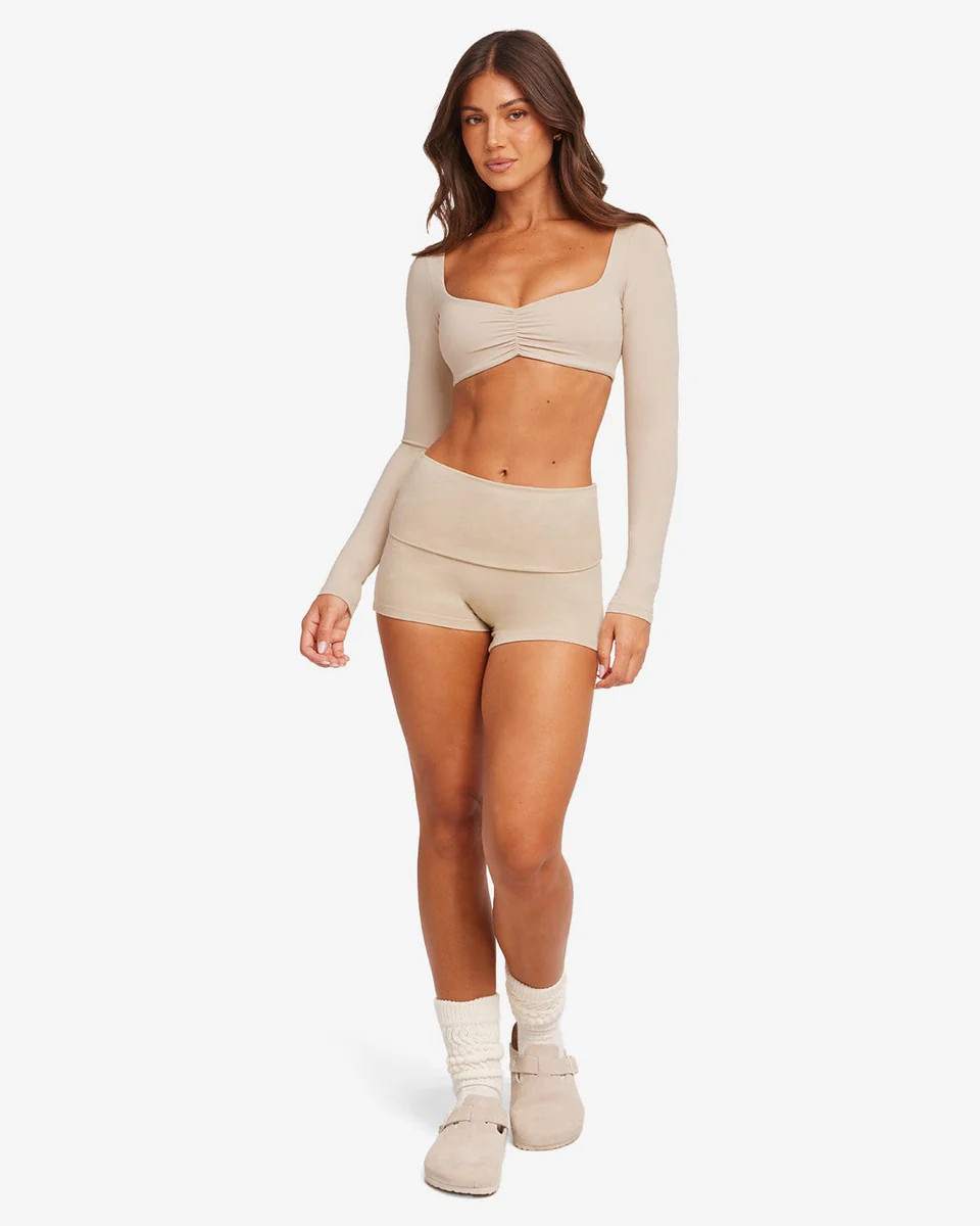 Foldover Yoga Shorts | Fawn | Crop Shop Boutique AU