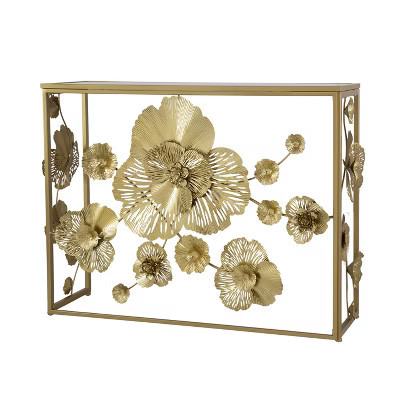 Gold Console Table with Mirrored Glass Top Modern Entryway 39.5x12x30.5" | Target