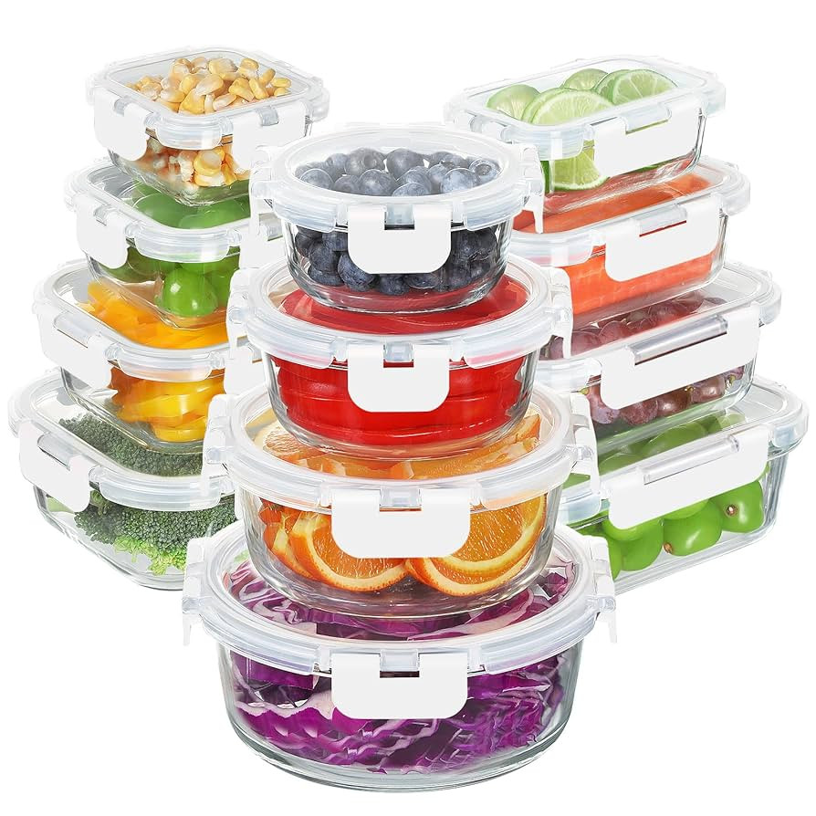 BAYZZ 24 Piece Glass Food Storage Containers with Lids, Airtight Glass Meal Prep Containers for K... | Amazon (US)
