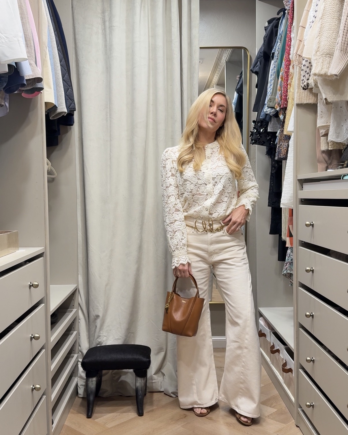 Love the shape of these twist jeans. 
I sized down (there’s no stretch) I’m in 26 instead of my usual 25
Green necklace selling out!!

#LTKgrwm #LTKdayinmylife #LTKootd