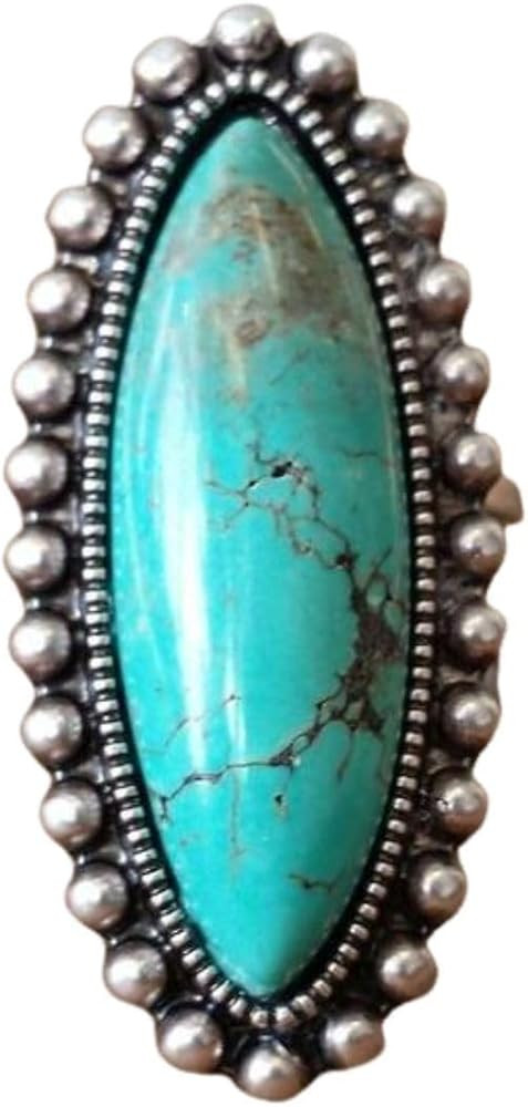 Bohemian Turquoise Oval Flower Rings Vintage Geometric Ethnic Natural Stone Adjustable Silver Joi... | Amazon (US)