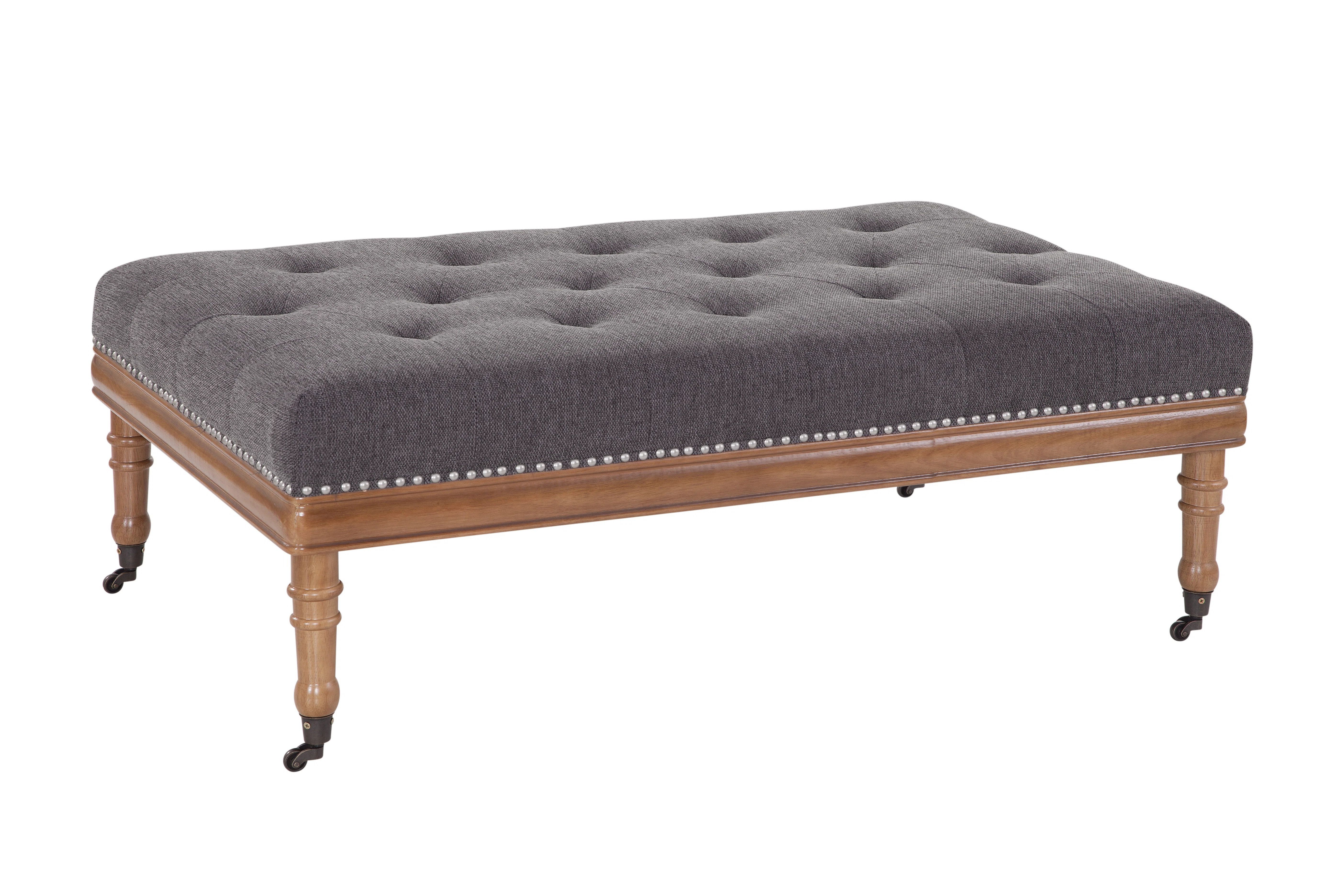 Barquero Woodland Upholstered Diamond Tufted Ottoman with Nail Trim and Casters | Wayfair North America