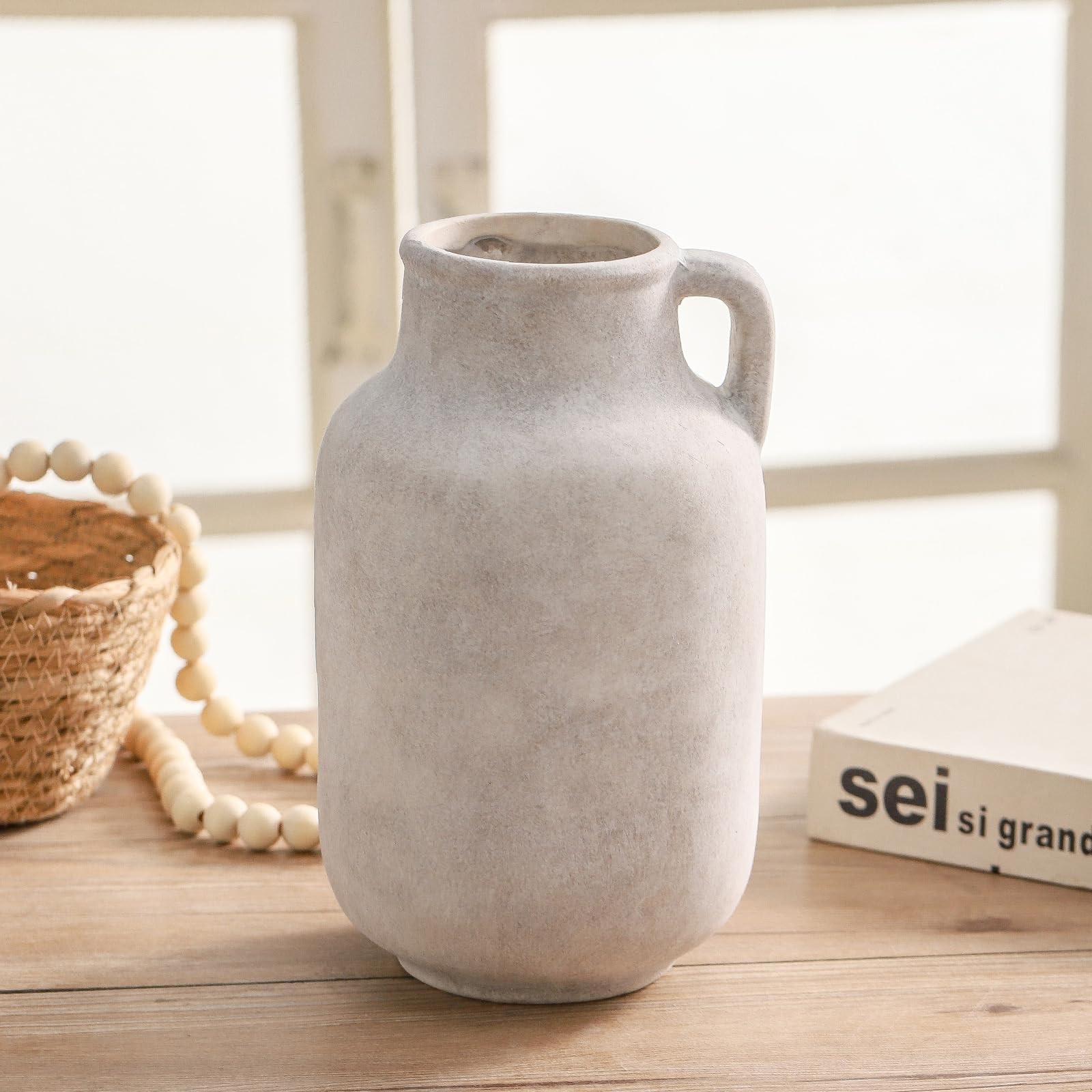 Ceramic Flower Vase Home Decor - 9.7 inch Large White Rustic Table Flowers Vases Living Room Bedr... | Amazon (US)