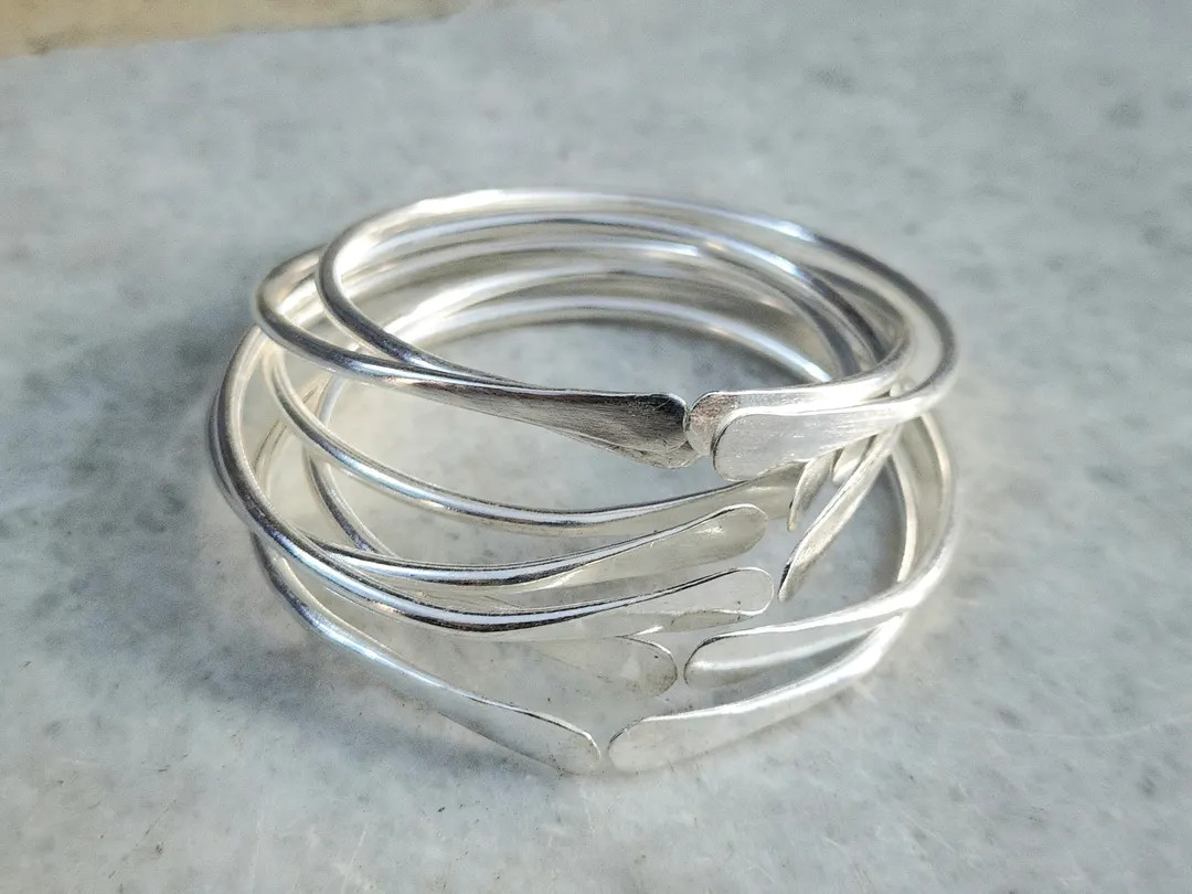 925 Sterling Solid Silver Hammered Bangle Set of 7 Stackable Open Cuff Bracelets Handmade Jewelry... | Etsy (US)