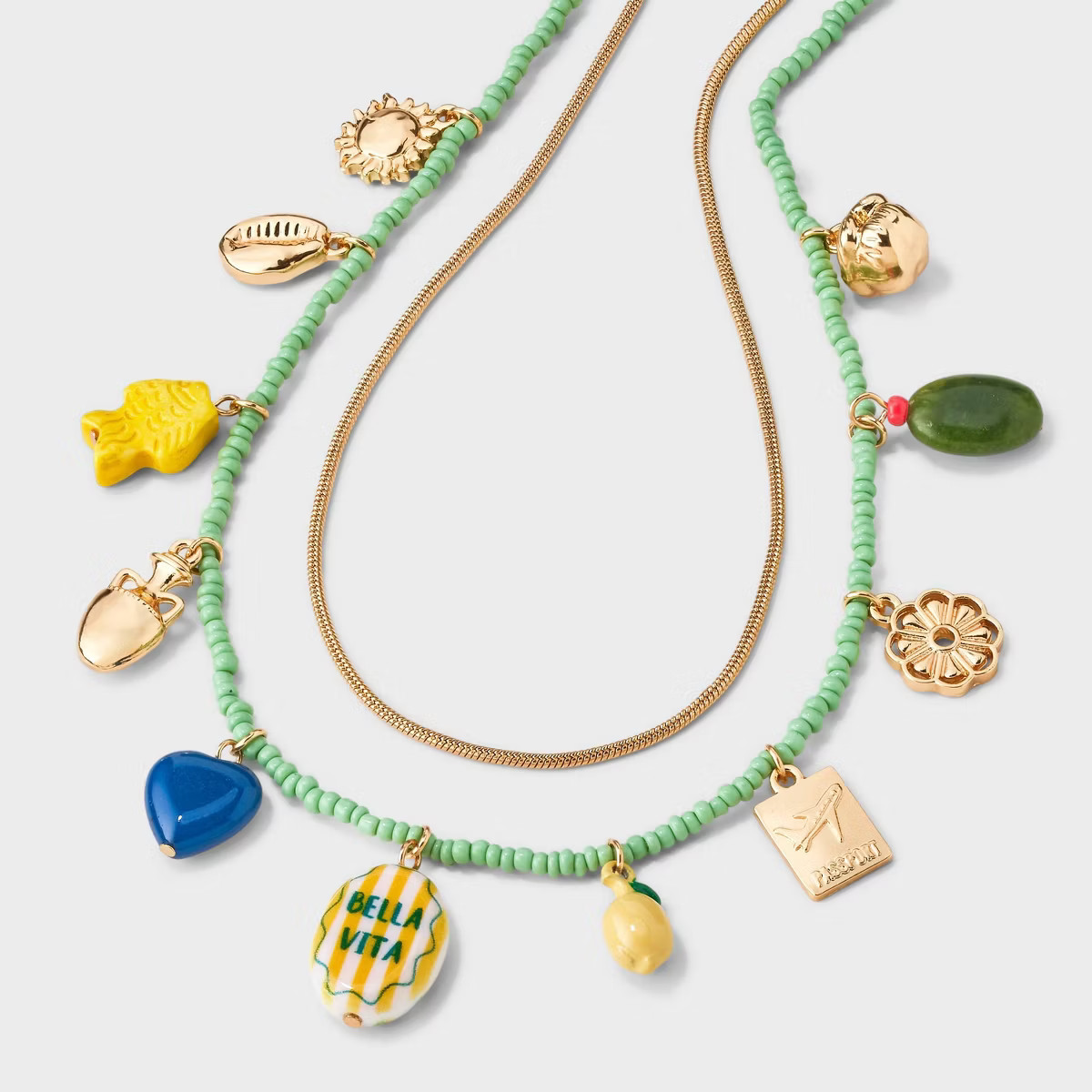 Bella Vita and Semi-Precious Quartz Charm Beaded Multi-Strand Necklace - Universal Thread™ Gree... | Target