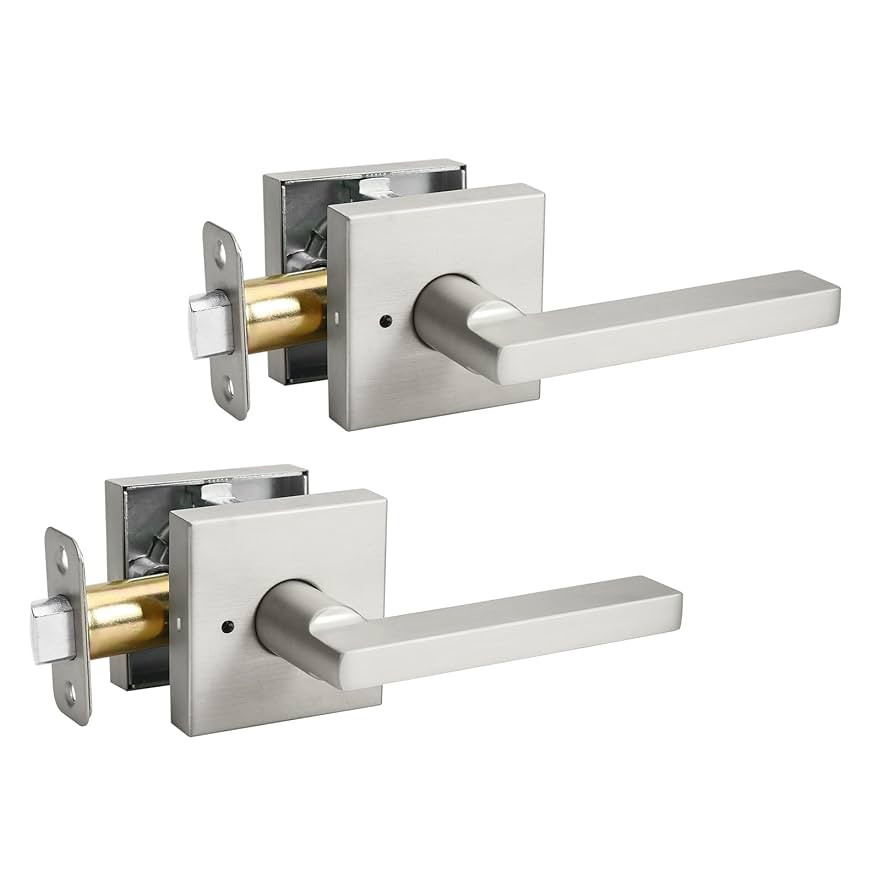 2 Pack Brushed Nickel Privacy Door Handles for Bed/Bathroom Interior Door Knob, Reversible Door L... | Amazon (US)