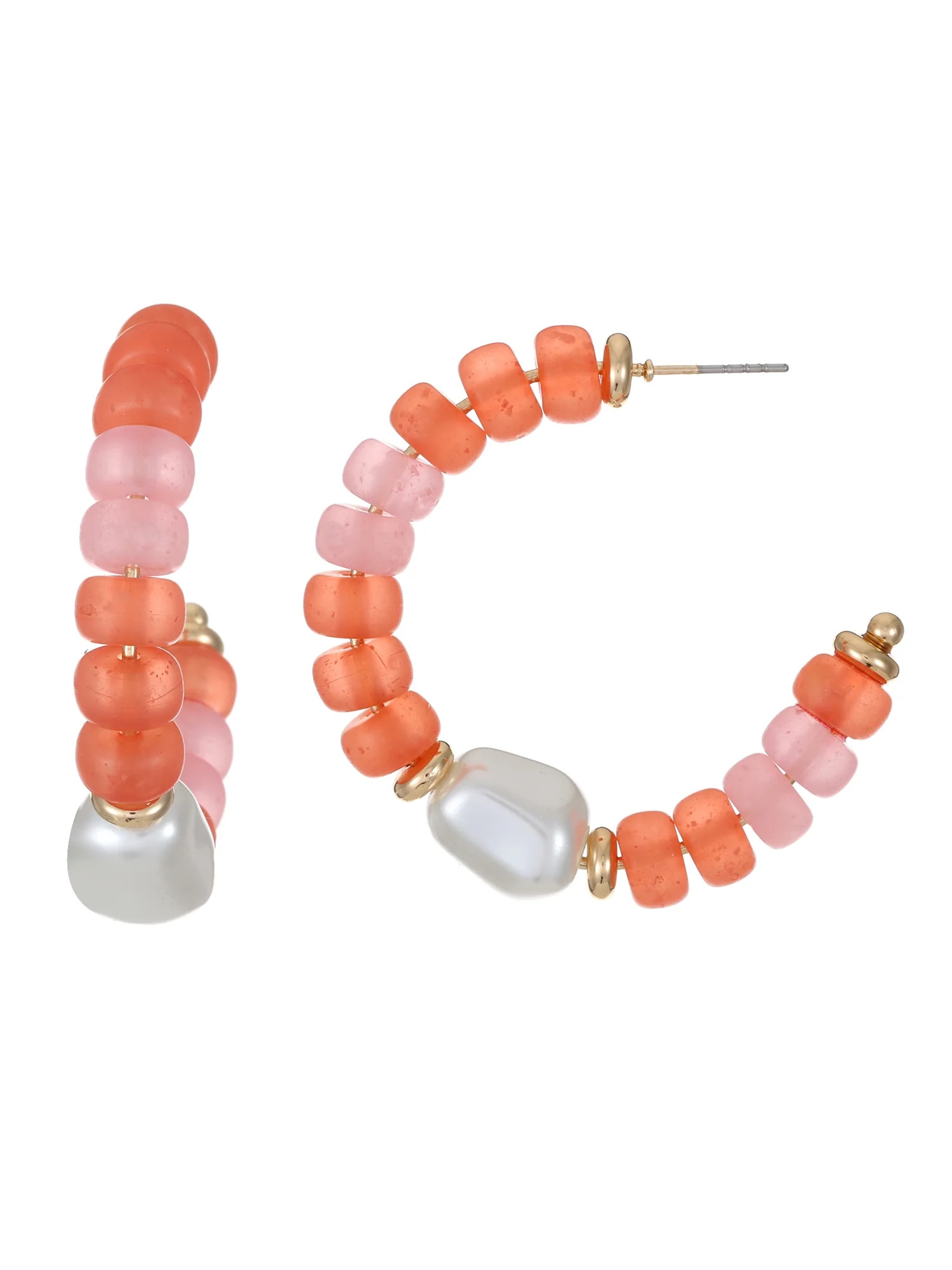 Time and Tru Beaded Hoop Earring, Pink, Coral and Simulated Pearl, 1 Pair | Walmart (US)