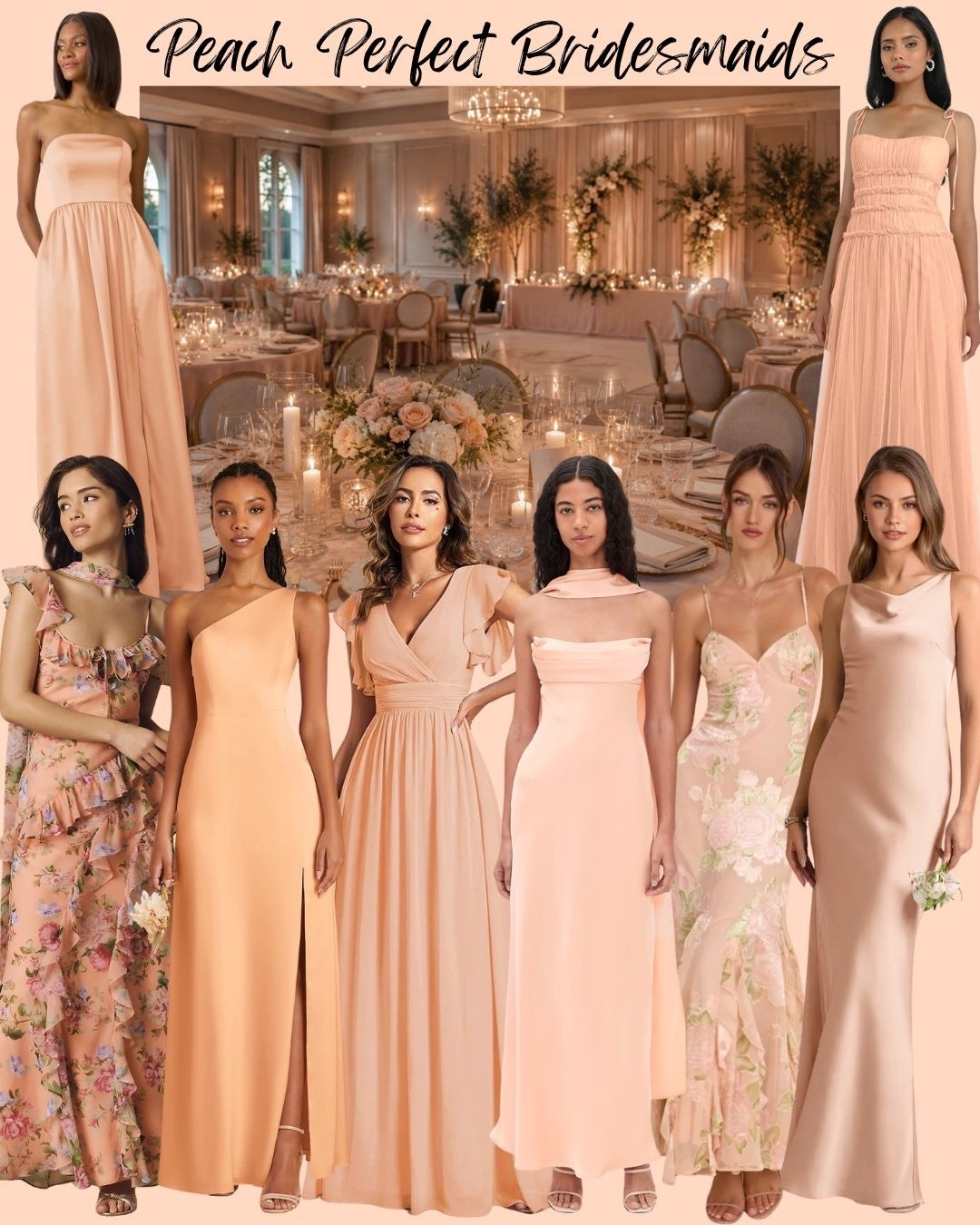 Soft, romantic, and so pretty for wedding season, peach bridesmaid dresses are having a moment. From dreamy sunset tones to barely-there blushy hues, it’s simply stunning and photographs oh so beautifully.
This color brings the perfect mix of warmth, femininity, and elegance. Plus, it pairs nicely with summer florals.🌼
Peachy keen, pastel wedding scene. 🍑

@jennyyoonyc @birdygrey @shoprevelry @anthropologie @lulus @runawaythelabel @everprettyofficial @azaziebridal 

#bridesmaid #bridesmaiddress #bridesmaidstyle #peachbridesmaids #weddingcolorpalette
#peachbridesmaiddress #summerbridesmaids  #bridalpartygoals  #weddinginspo #bridalparty #weddingfashion

#LTKWedding