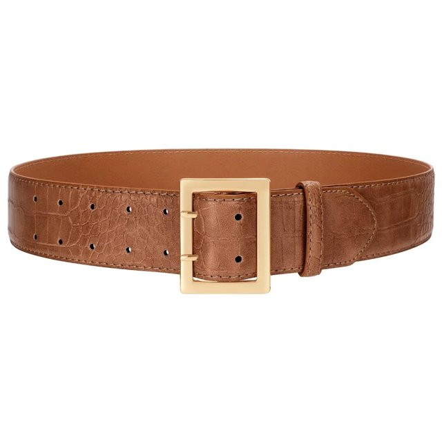 JASGOOD Women Wide Leather Belt for Jeans Dress Ladies Waist Belt with Gold Buckle | Walmart (US)