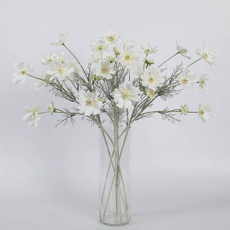4pcs 24Inch White Cosmos Branches Artificial Flowers,White Fake Flowers, Vase Decor Flowers, for ... | Amazon (US)