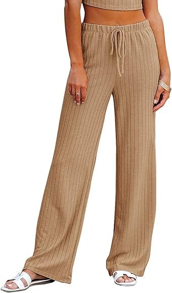 NIMIN Women's Casual Drawstring Waist Palazzo Lounge Pants Comfy Pajama Wide Leg Pants | Amazon (US)