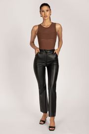 Tyra Straight Leg Faux Leather Pants - Black | MESHKI US