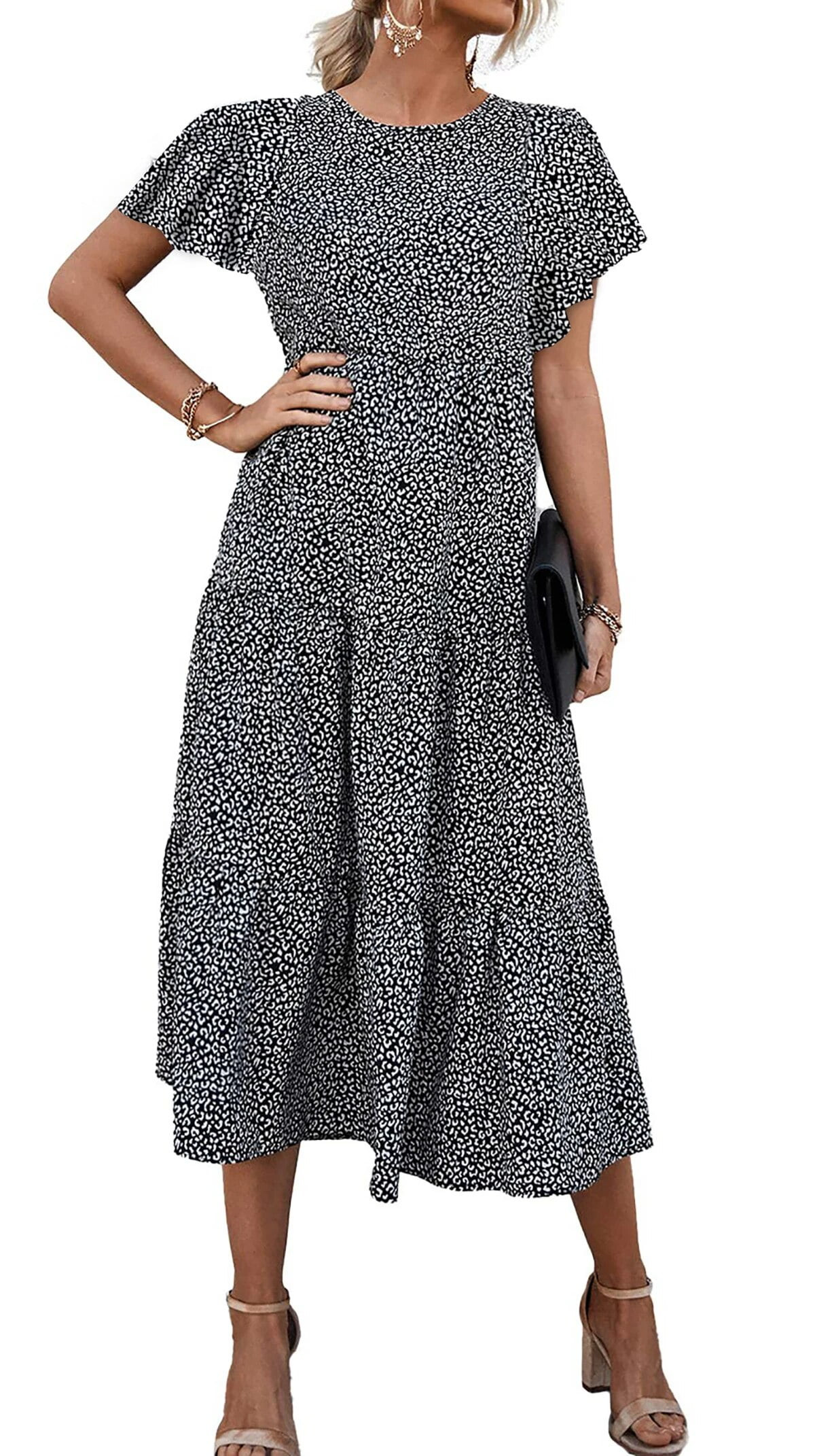 Fantaslook Dresses for Women Summer Casual Boho Dress Floral Print Ruffle Sleeve Midi Beach Dress... | Walmart (US)