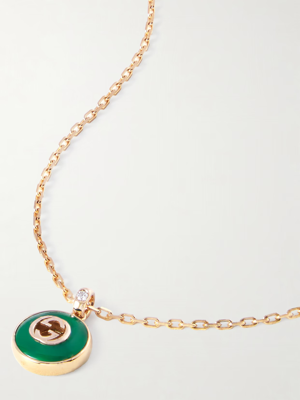 Gucci - Interlocking G 18-karat Gold, Agate And Diamond Necklace - Green | NET-A-PORTER (US)