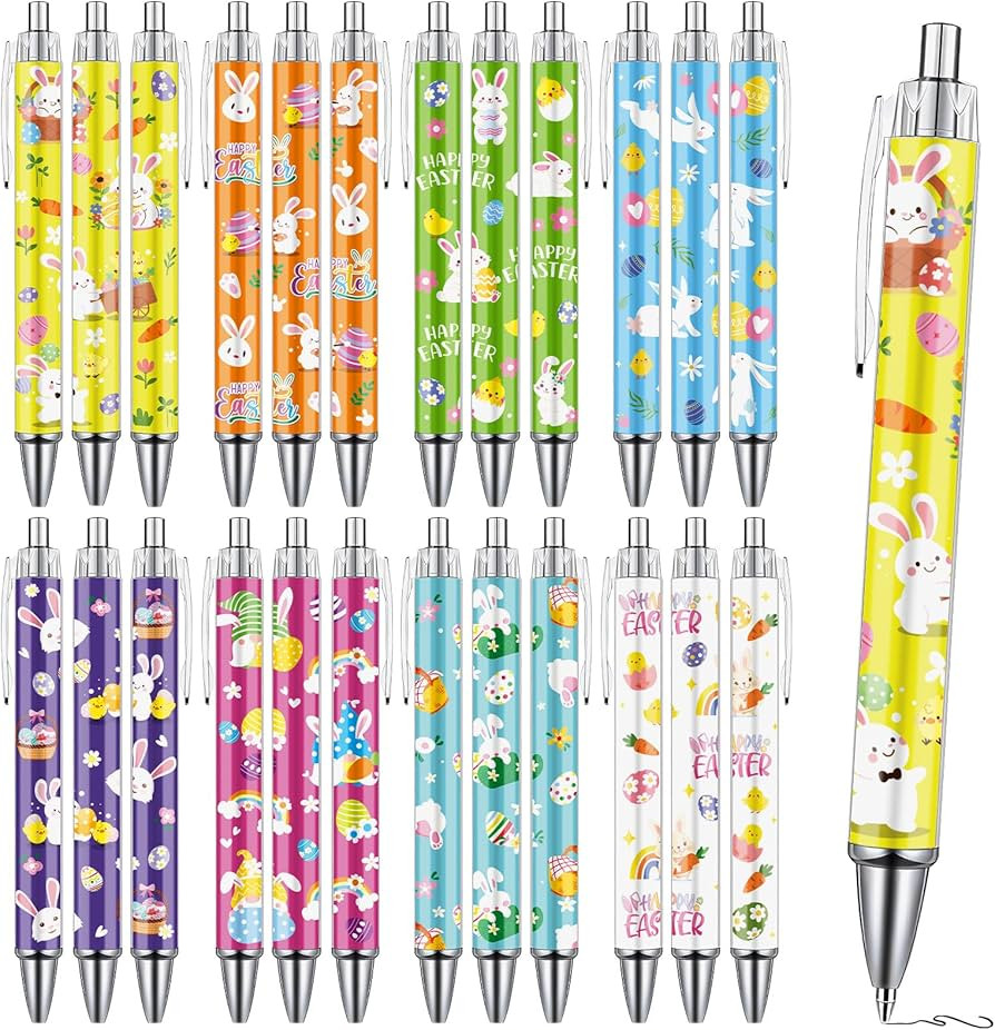 Easter Ballpoint Pens Gifts - 24 Pcs Bunny Egg Ballpoint Pens Sets Rabbit Carrot Flower Retractab... | Amazon (US)
