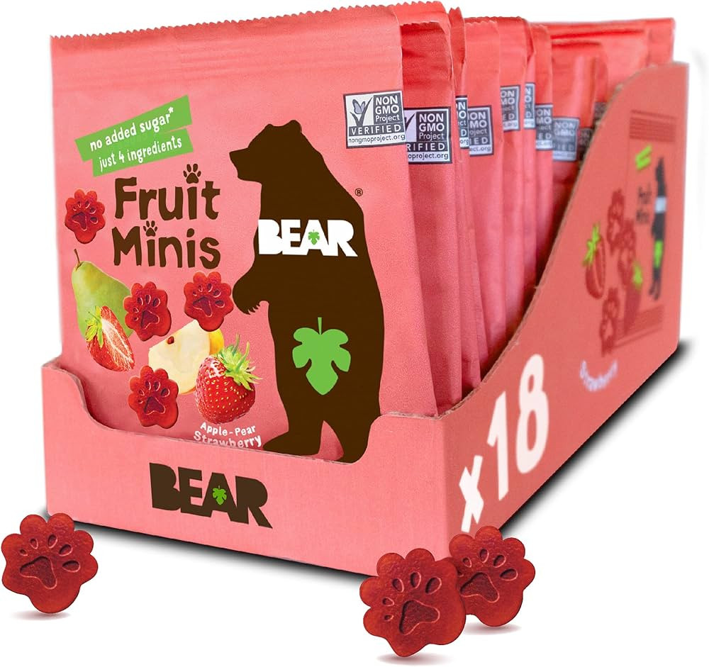 BEAR Real Fruit Snack Minis, Strawberry – (Pack of 18) – Bite Sized Snacks for Kids, Gluten F... | Amazon (US)