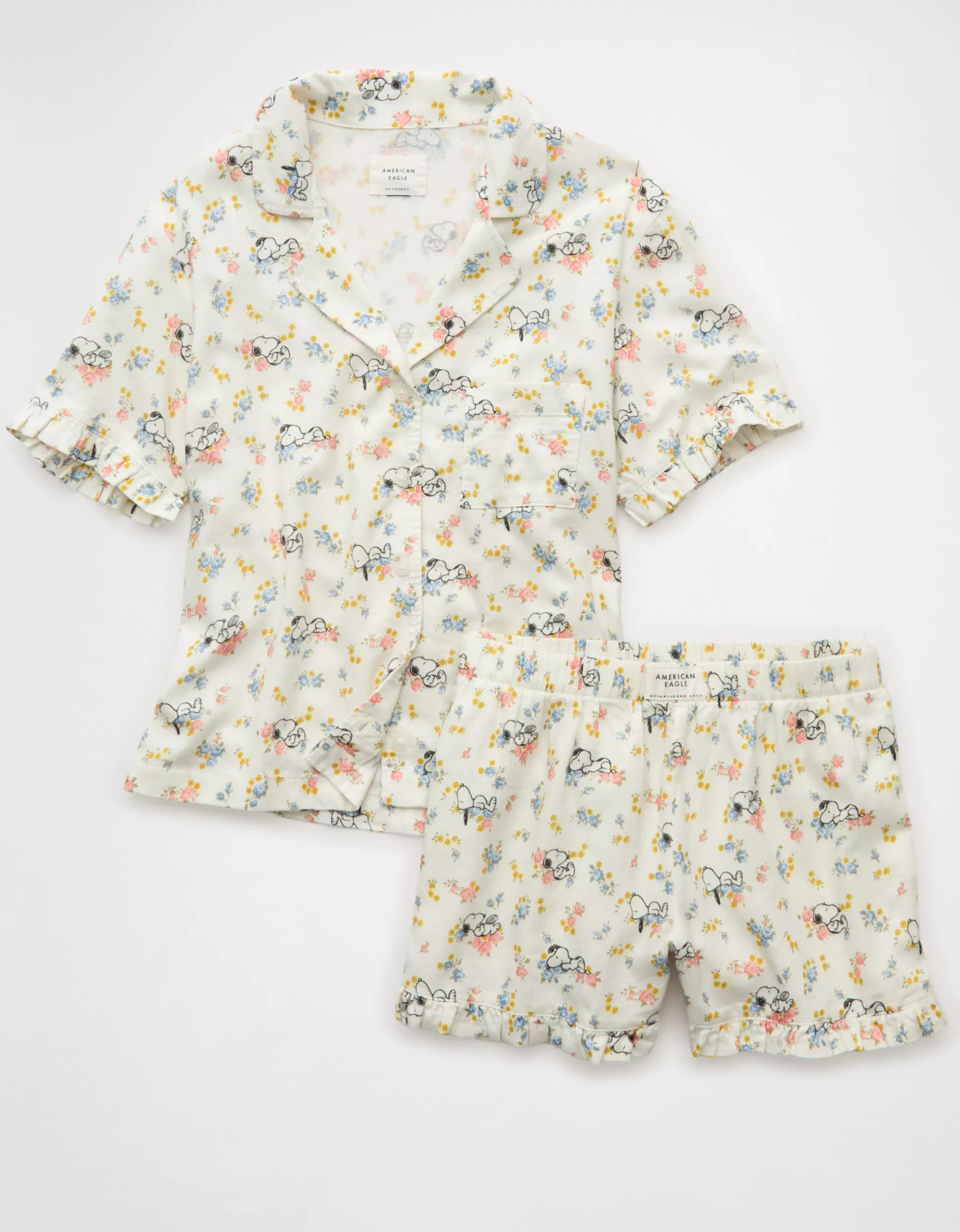 AE Snoopy Ruffled Flannel PJ Set | American Eagle Outfitters (US & CA)