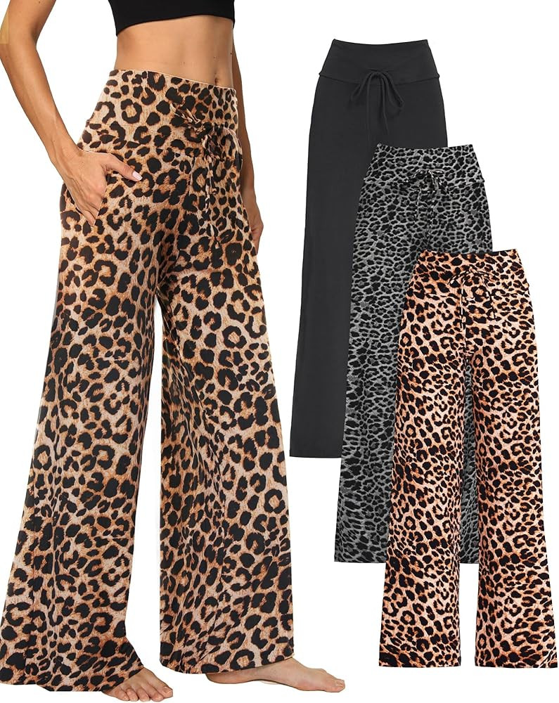 3 Pack Wide Leg Yoga Pants for Women, Comfy Lounge Pajama Sweatpants Loose Causal Palazzo with Po... | Amazon (US)