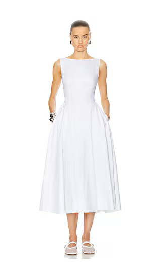 Stretch Cotton Sateen Midi Dress in White | Revolve Clothing (Global)