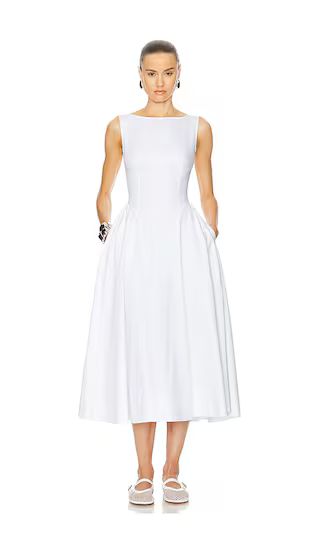 Stretch Cotton Sateen Midi Dress in White | Revolve Clothing (Global)