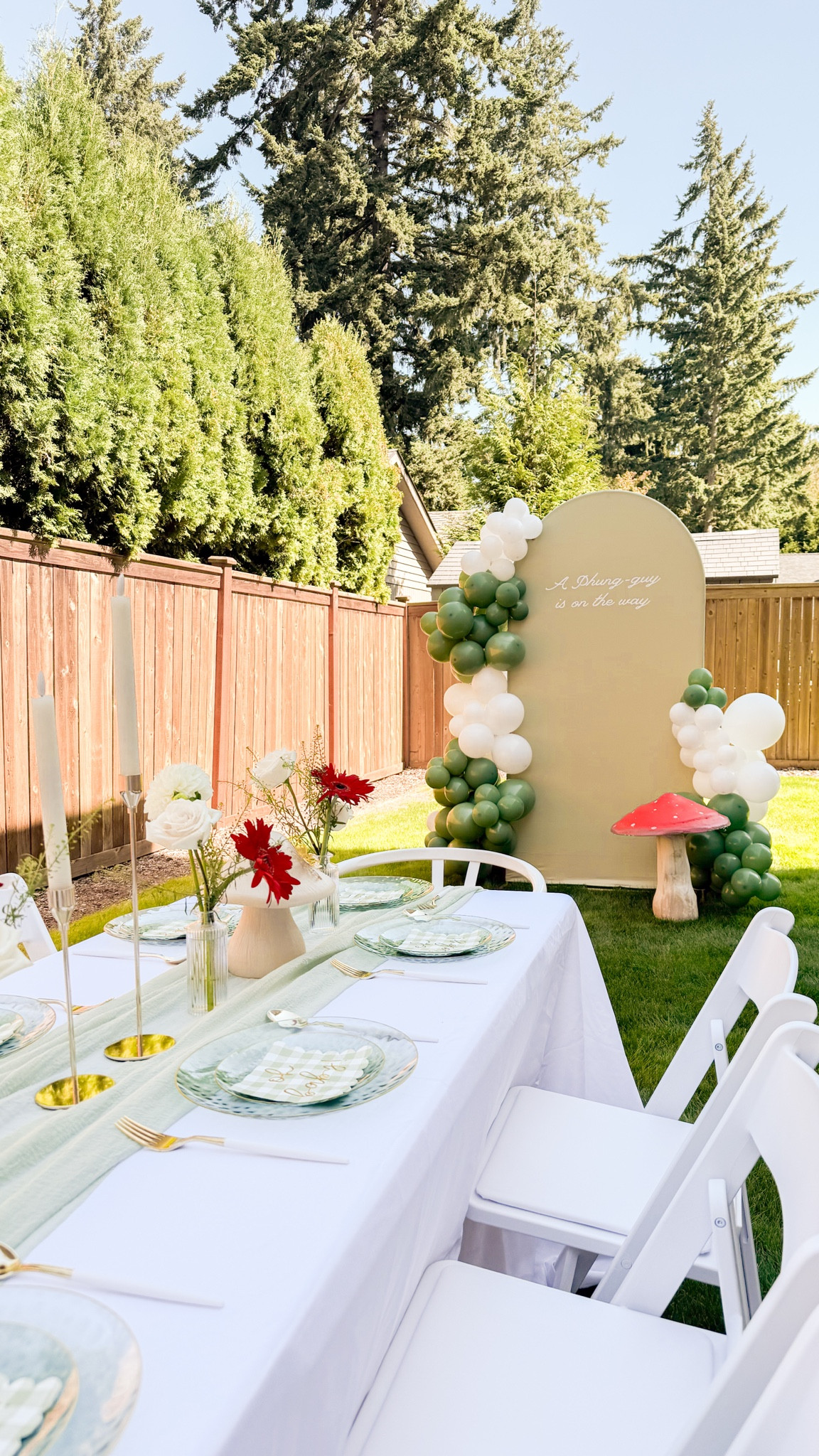 MUSHROOM BABY SHOWER SET UP 🍄🍃 

bud vases, Sage green tablecloth, plastic plate, mushroom lamp, artificial baby’s breath flower pick, ballon arch kit, plaid cocktail napkins, home finds, paper lanterns, butterfly wall decals, tablevcloth, arch stand, corset white dress, chairs, tables, candles, candle holder

#LTKsummer #LTKhome