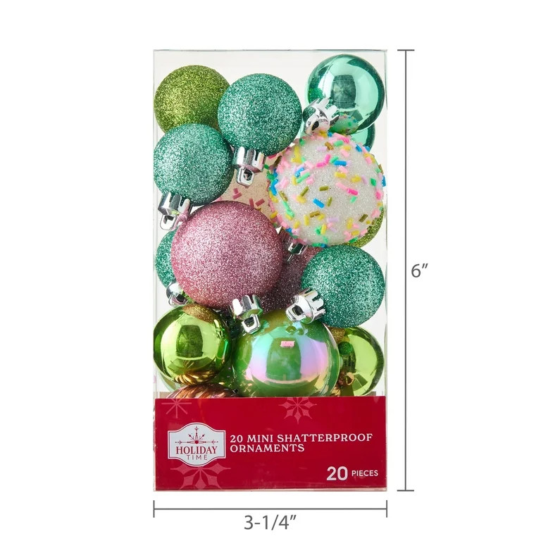 Light Pink/Light Green/Turquoise Mini Whimsy Shatterproof Christmas Ornaments, 20 Count, by Holid... | Walmart (US)
